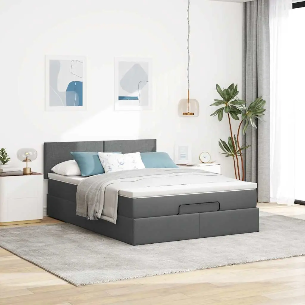 Ottoman Bed Pocket Spring Mattress Queen Grey Fabric
