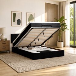 Queen Size Black Ottoman Bed with Pocket Spring Mattress