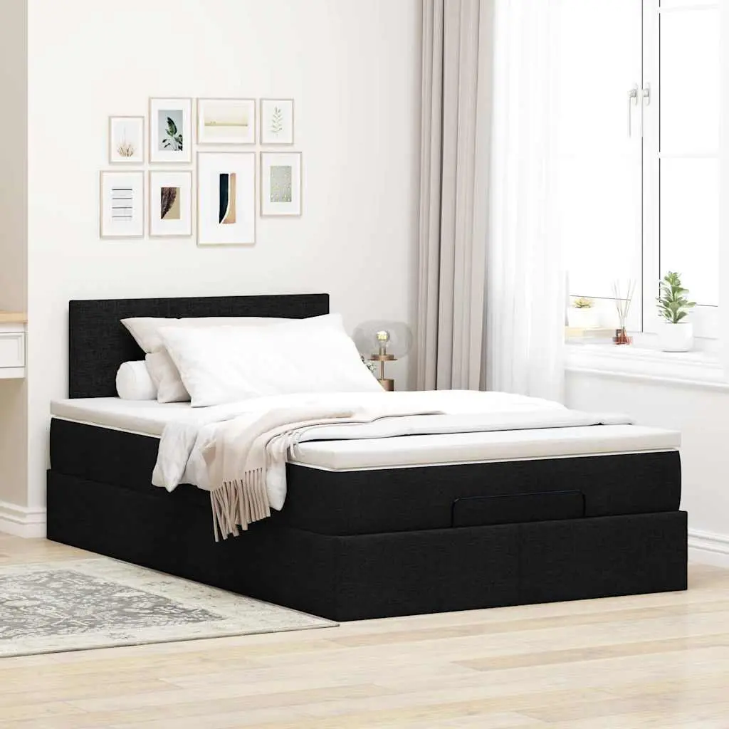 Black Fabric Ottoman Bed King Single with Pocket Spring Mattress and LED