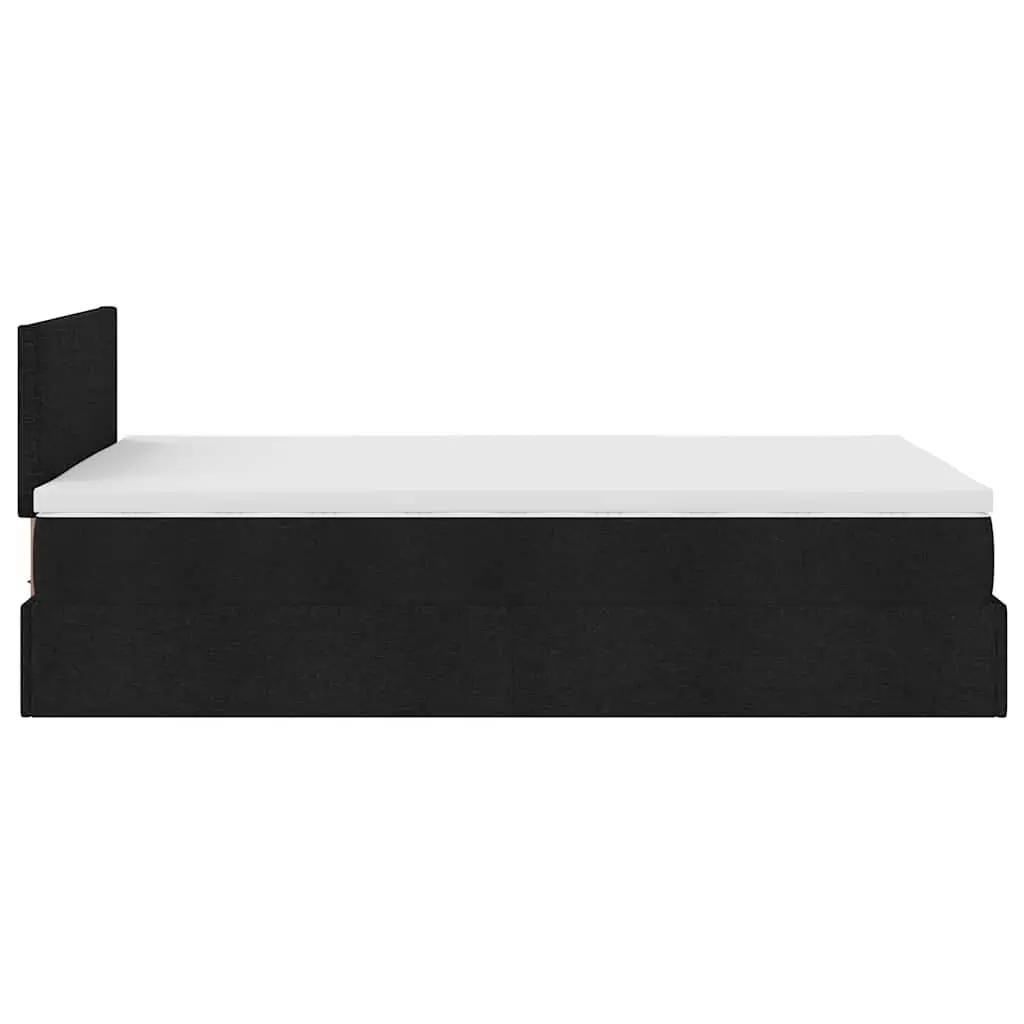 Black Fabric Ottoman Bed King Single with Pocket Spring Mattress and LED