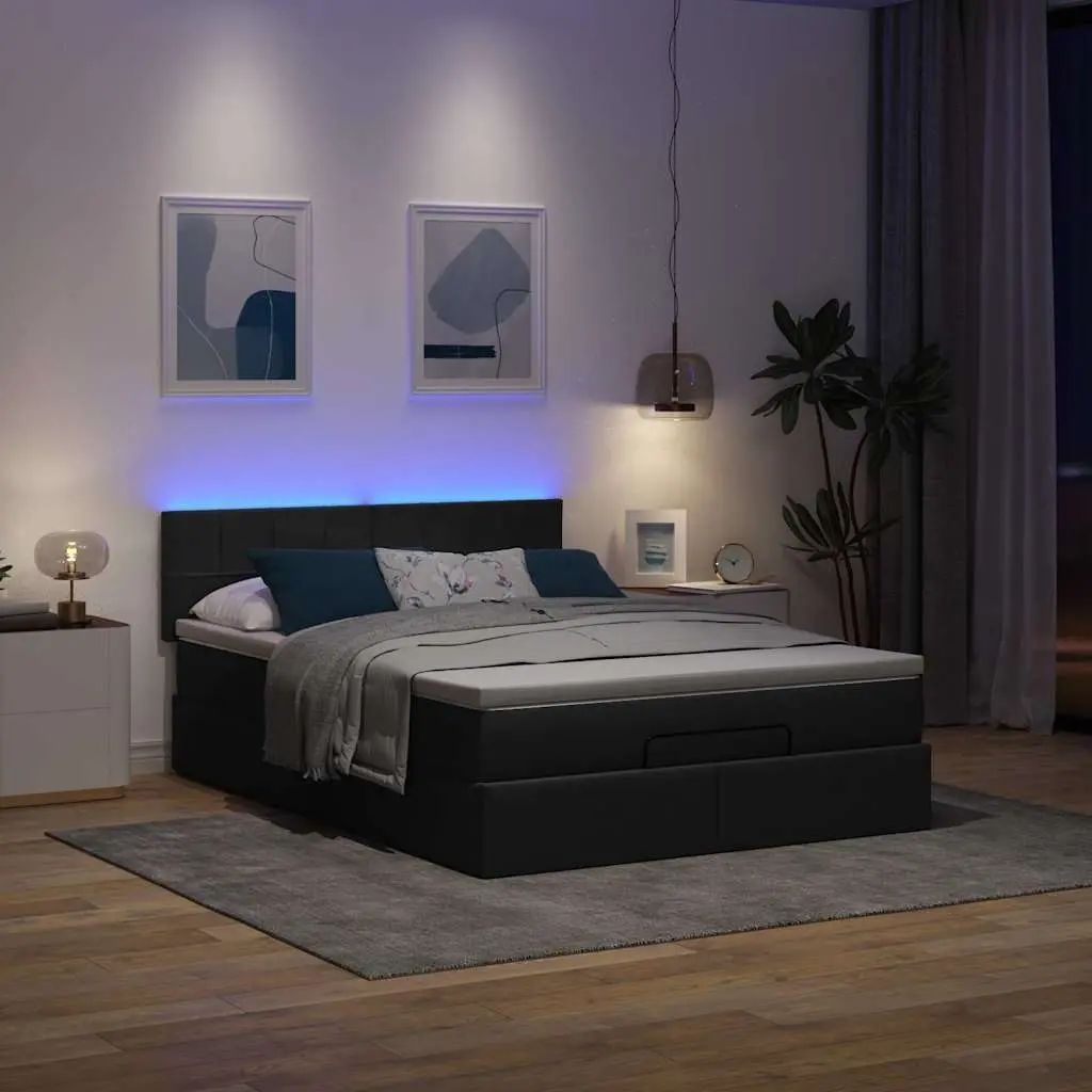 Double Black Fabric Ottoman Bed with Pocket Spring Mattress