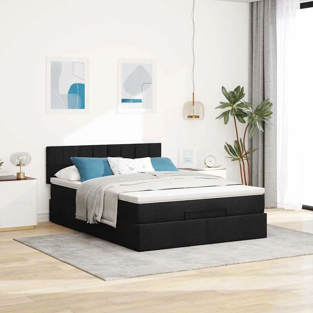 Double Black Fabric Ottoman Bed with Pocket Spring Mattress