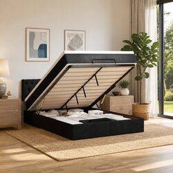 Sturdy Double Ottoman Bed with Pocket Spring Mattress and LED Lights