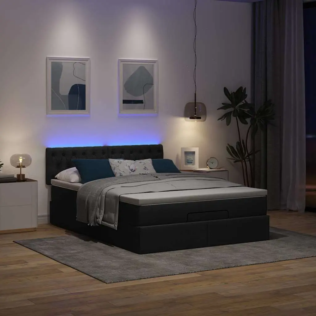 Double Ottoman Bed Pocket Spring Mattress Black Fabric