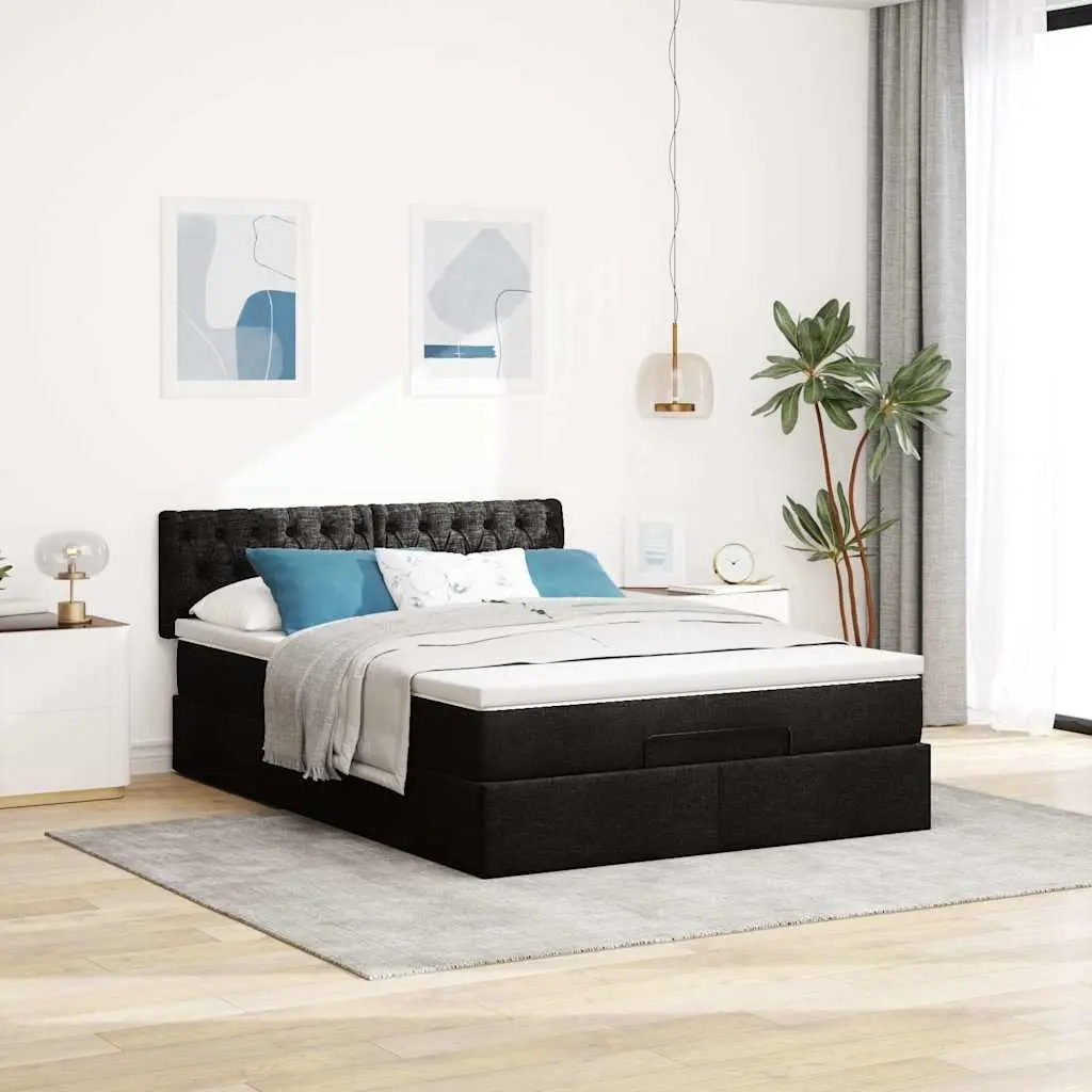 Double Ottoman Bed Pocket Spring Mattress Black Fabric