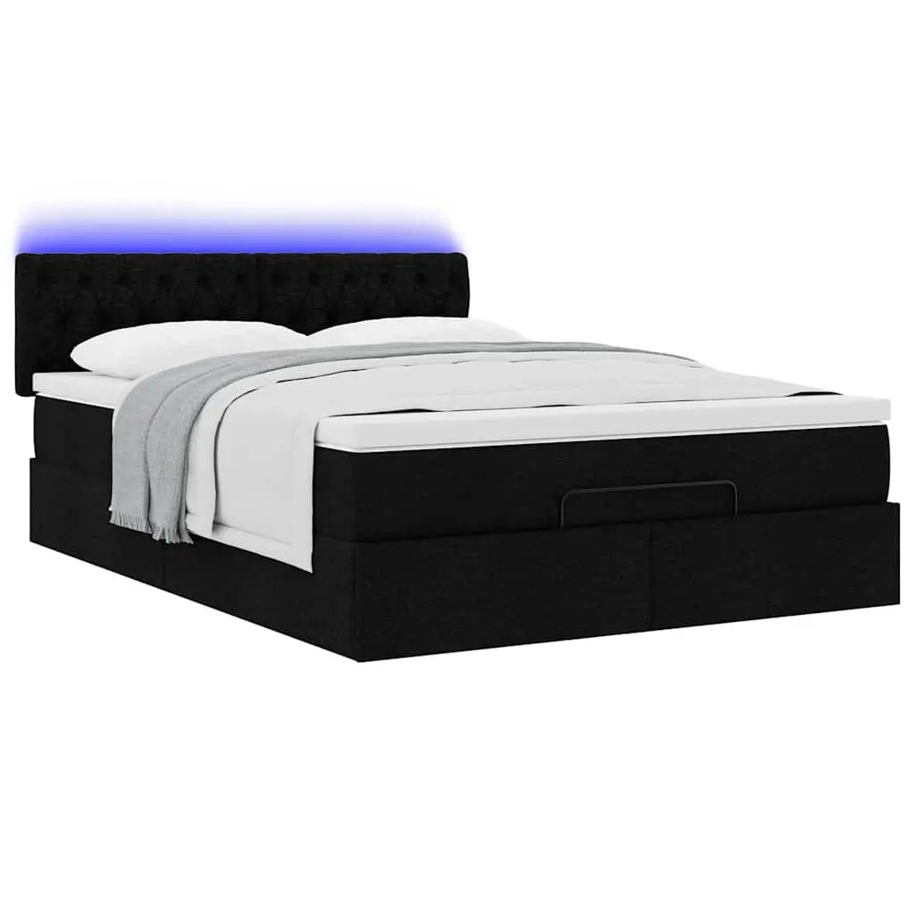 Double Ottoman Bed Pocket Spring Mattress Black Fabric