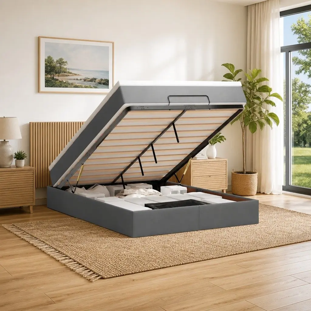 Ottoman Bed Pocket Spring Mattress Queen Size Grey