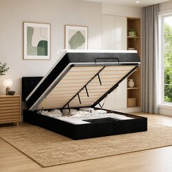 Stylish Ottoman Bed with Pocket Spring Mattress and LED Lighting