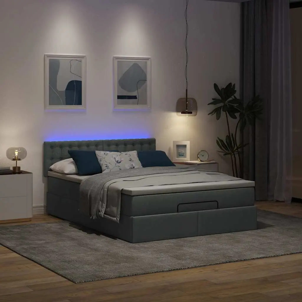 Queen Size Ottoman Bed with Pocket Spring Mattress & LED Lights
