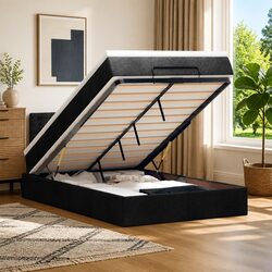 Black Fabric Ottoman Bed with Pocket Spring Mattress