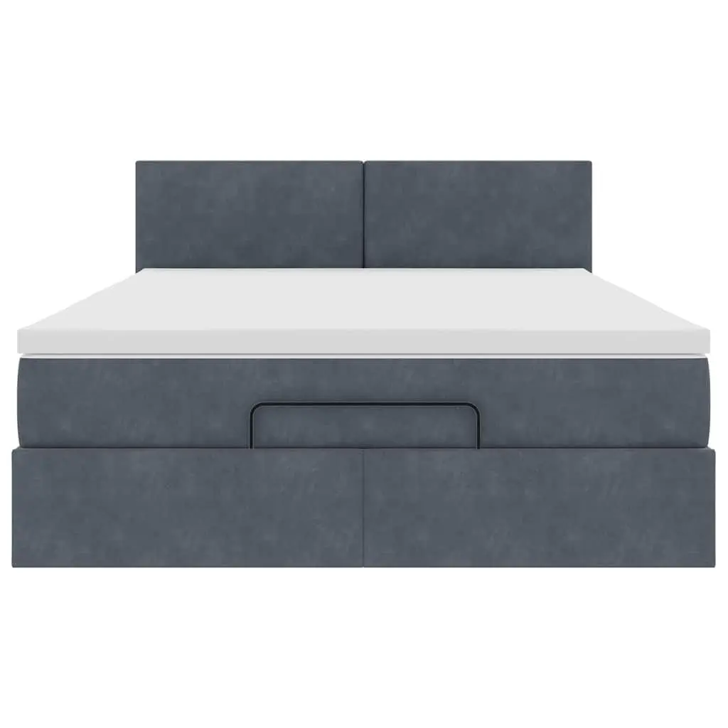 Ottoman Bed Velvet Grey Double with Pocket Spring Mattress Hydraulic Lift Storage LED