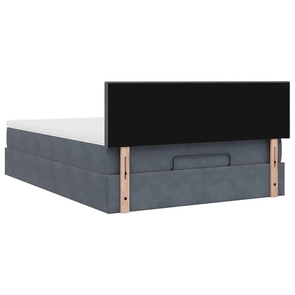 Ottoman Bed Velvet Grey Double with Pocket Spring Mattress Hydraulic Lift Storage LED