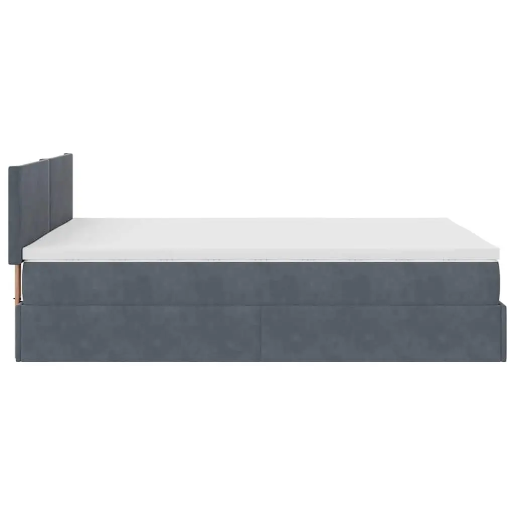Ottoman Bed Velvet Grey Double with Pocket Spring Mattress Hydraulic Lift Storage LED