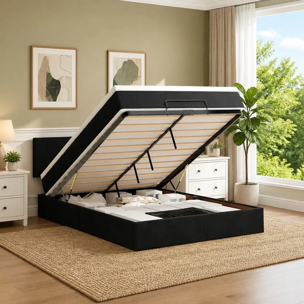 Ottoman Bed with Pocket Spring Mattress and LED Lights