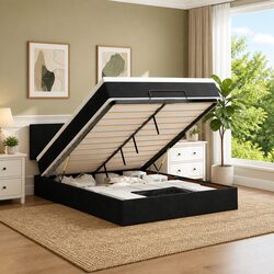 Sturdy Ottoman Bed with Pocket Spring Mattress and LED Lights