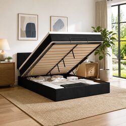 Durable Ottoman Bed with Pocket Spring Mattress and LED Lights