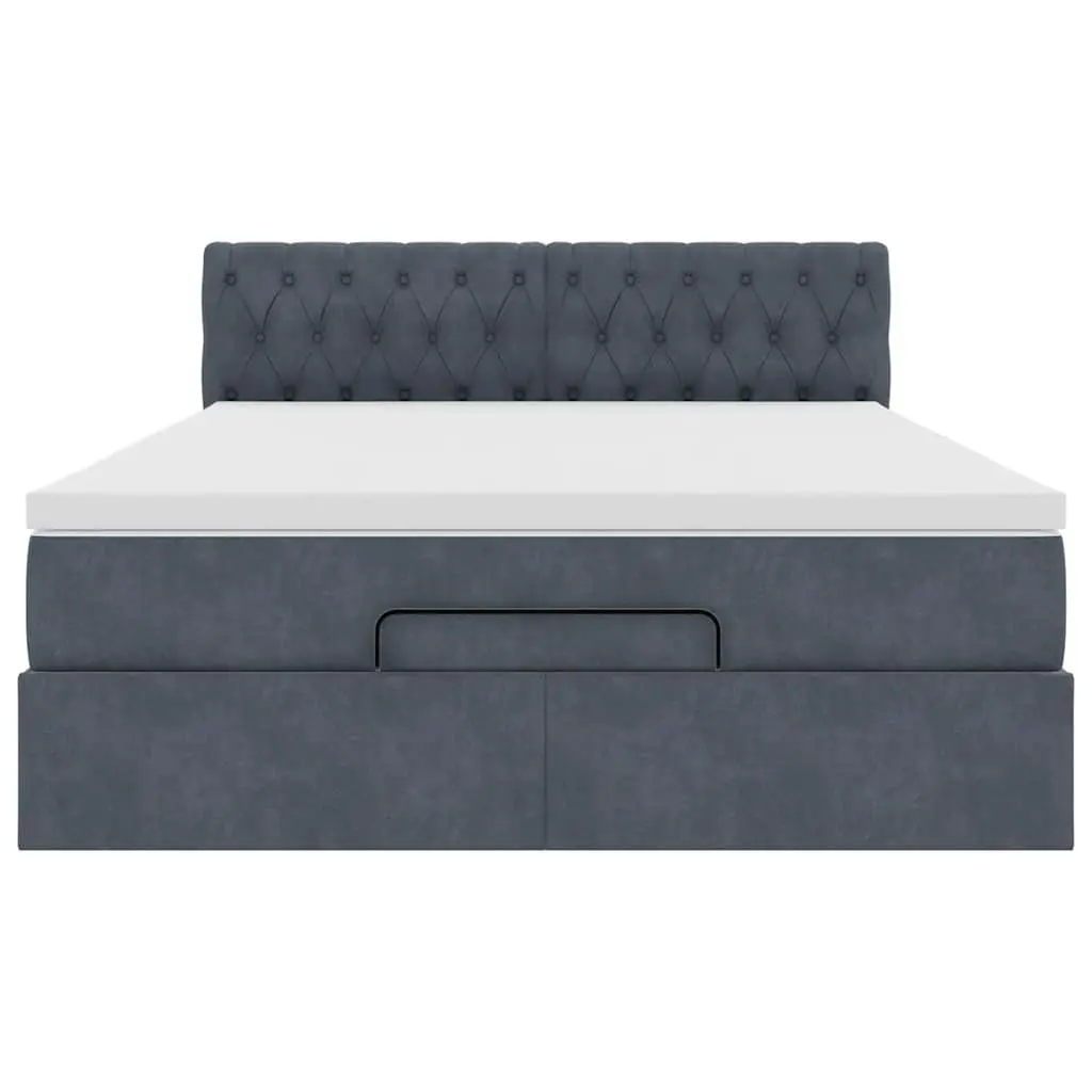 Ottoman Bed Velvet Queen Grey with Pocket Spring Mattress and LED Lights
