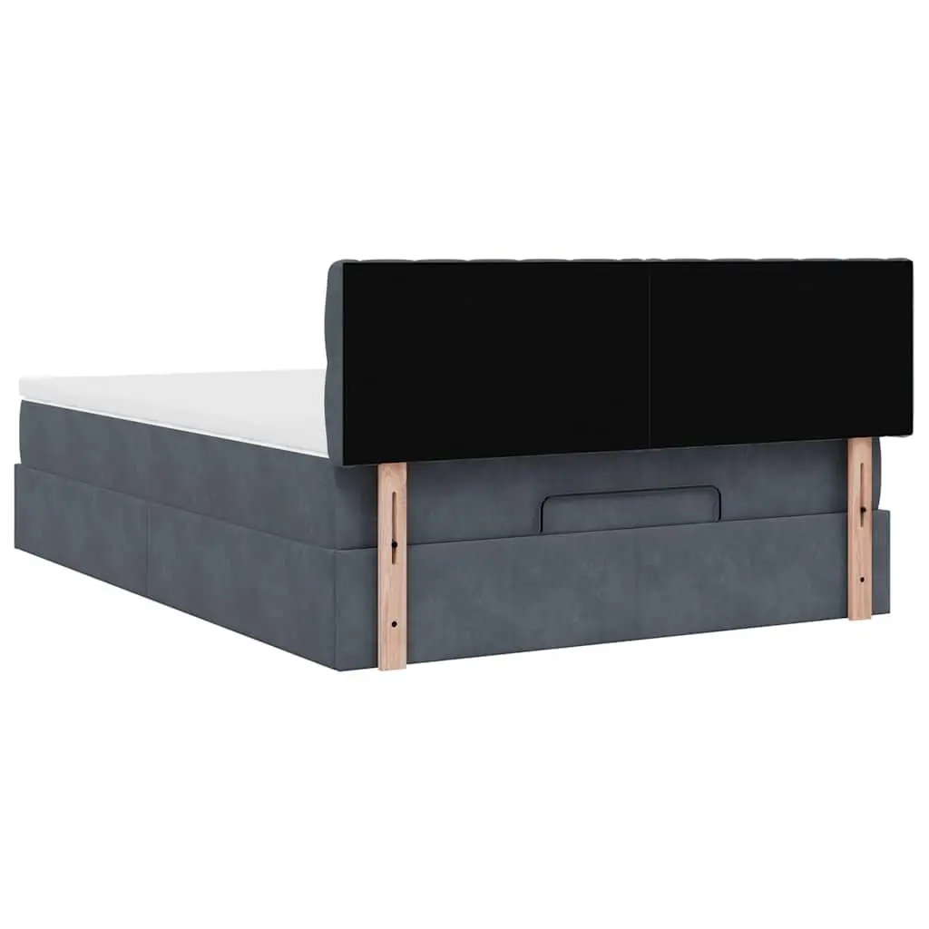 Ottoman Bed Velvet Queen Grey with Pocket Spring Mattress and LED Lights