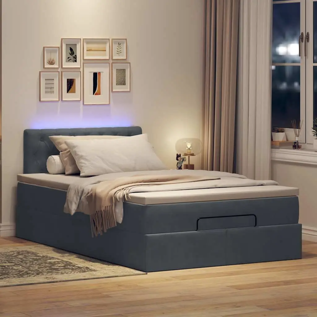 King Single Grey Velvet Ottoman Bed with Pocket Spring Mattress