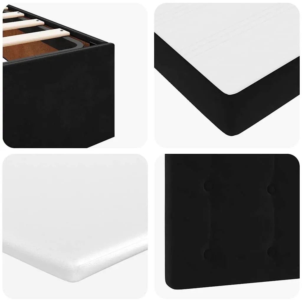 Ottoman Bed Velvet Pocket Spring Mattress Hydraulic Lift Under-Bed Storage LED Lights Black