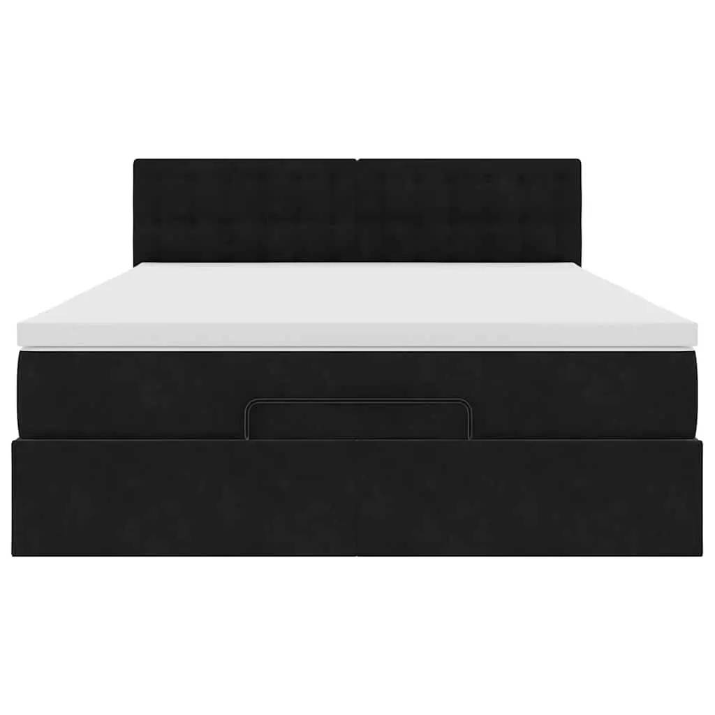 Ottoman Bed Velvet Pocket Spring Mattress Hydraulic Lift Under-Bed Storage LED Lights Black