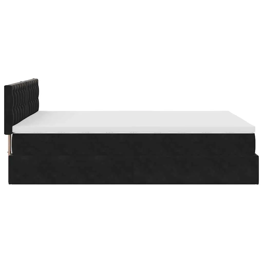 Ottoman Bed Velvet Pocket Spring Mattress Hydraulic Lift Under-Bed Storage LED Lights Black