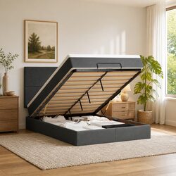 Queen Grey Ottoman Bed with Pocket Spring Mattress