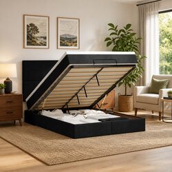 Quality Black Fabric Ottoman Bed with Storage Lift
