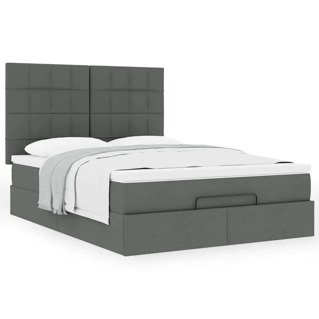 Ottoman Bed Grey Fabric Queen Size with Mattress Pocket Spring Slat Base Storage Lift