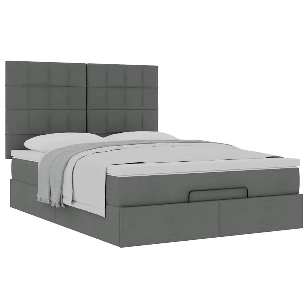 Ottoman Bed Grey Fabric Queen Size with Mattress Pocket Spring Slat Base Storage Lift