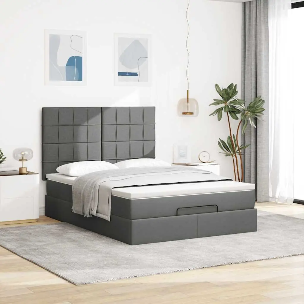 Ottoman Bed Grey Fabric Queen Size with Mattress Pocket Spring Slat Base Storage Lift