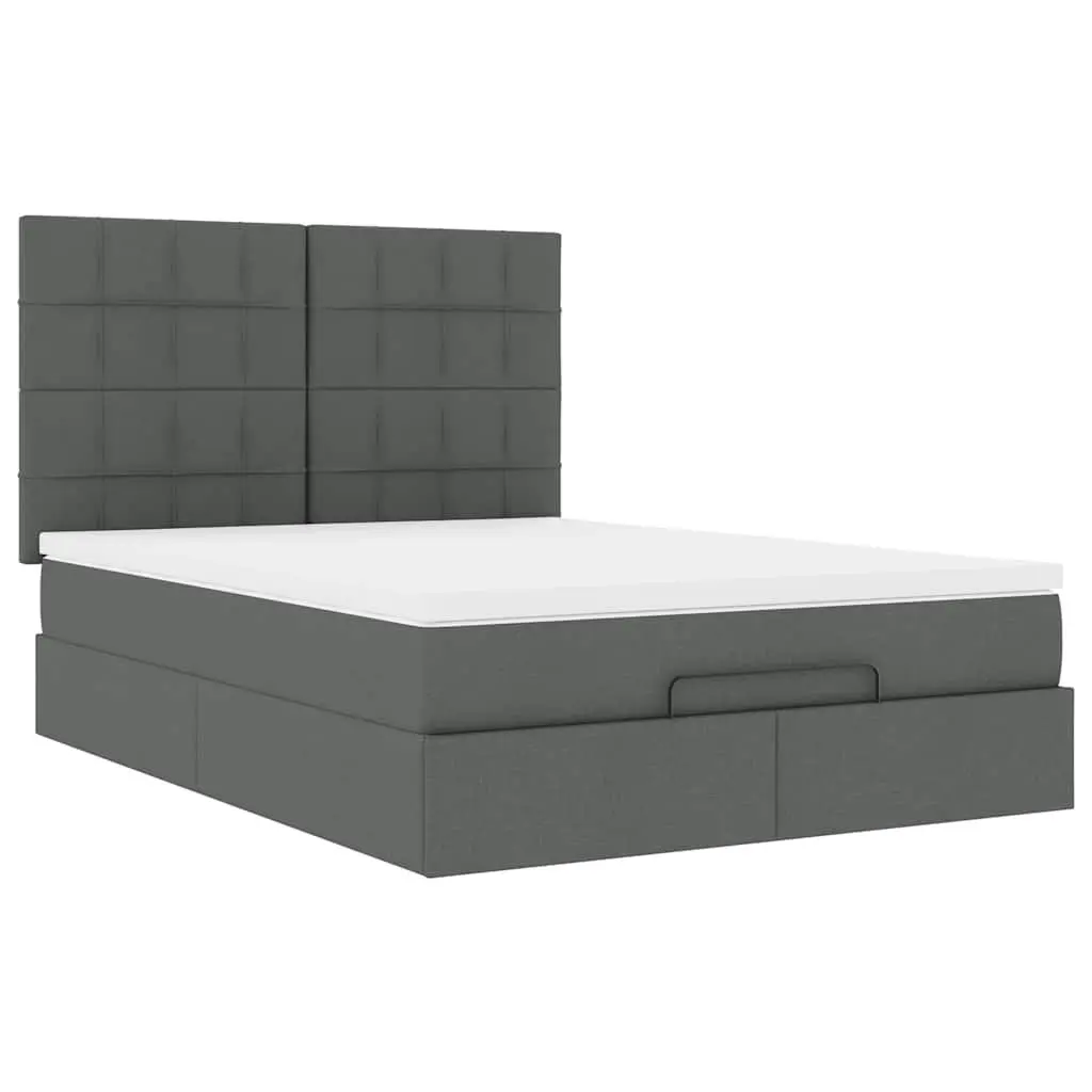 Ottoman Bed Grey Fabric Queen Size with Mattress Pocket Spring Slat Base Storage Lift