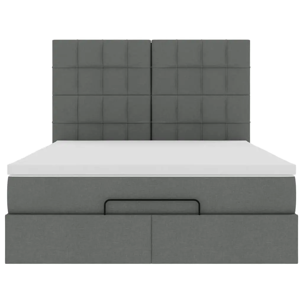 Ottoman Bed Grey Fabric Queen Size with Mattress Pocket Spring Slat Base Storage Lift