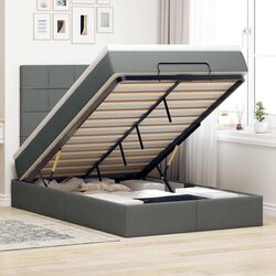 King Single Ottoman Bed with Grey Mattress Lift Storage