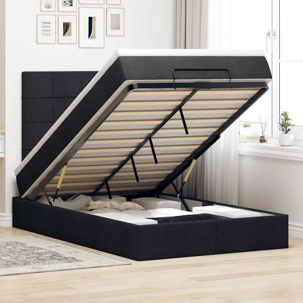 Black Ottoman Bed with Pocket Spring Mattress