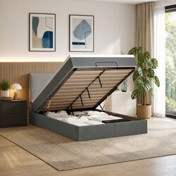 Quality Ottoman Bed with Grey Pocket Spring Mattress for Storage