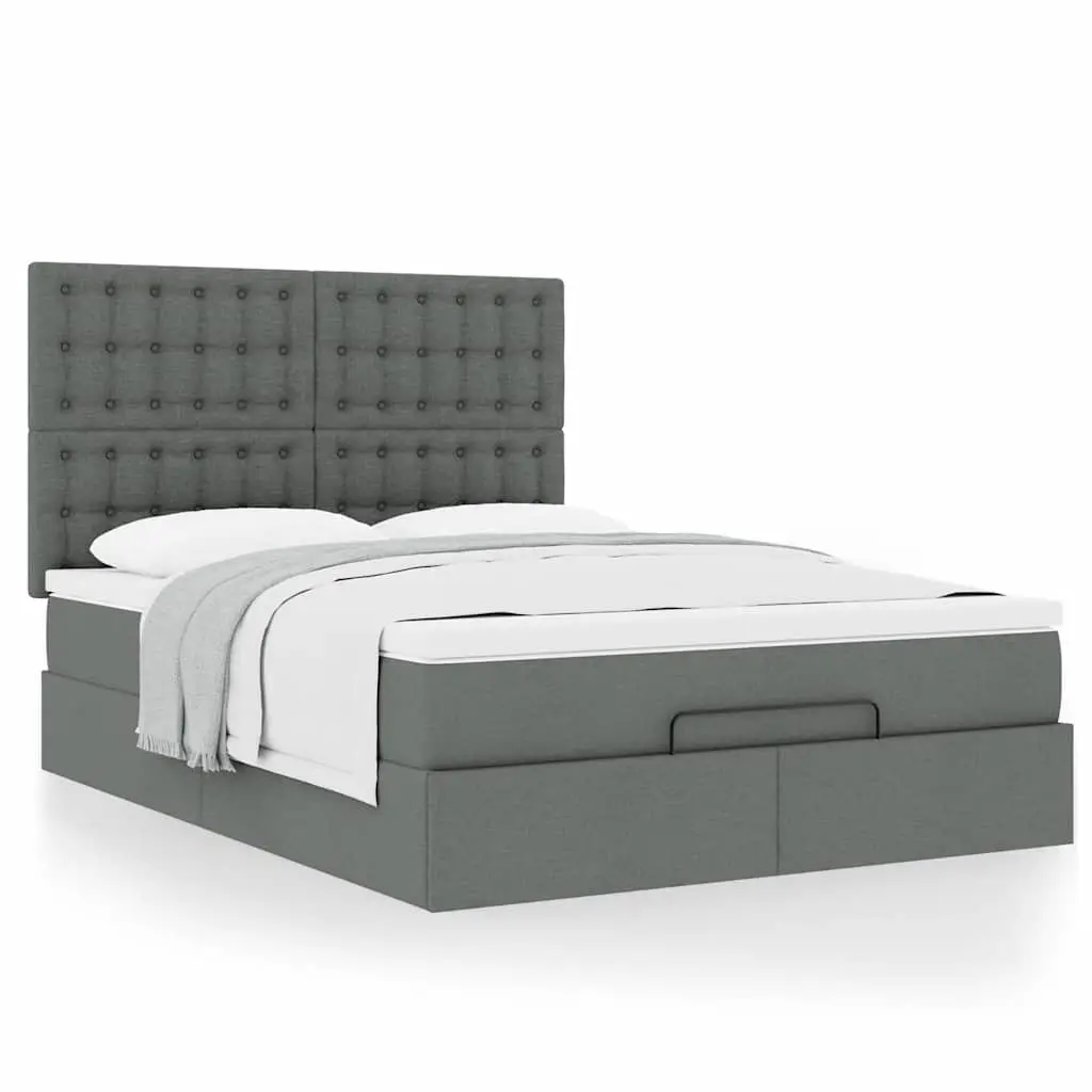 Ottoman Bed Grey Fabric Queen Size with Mattress Storage Lift Hydraulic Frame