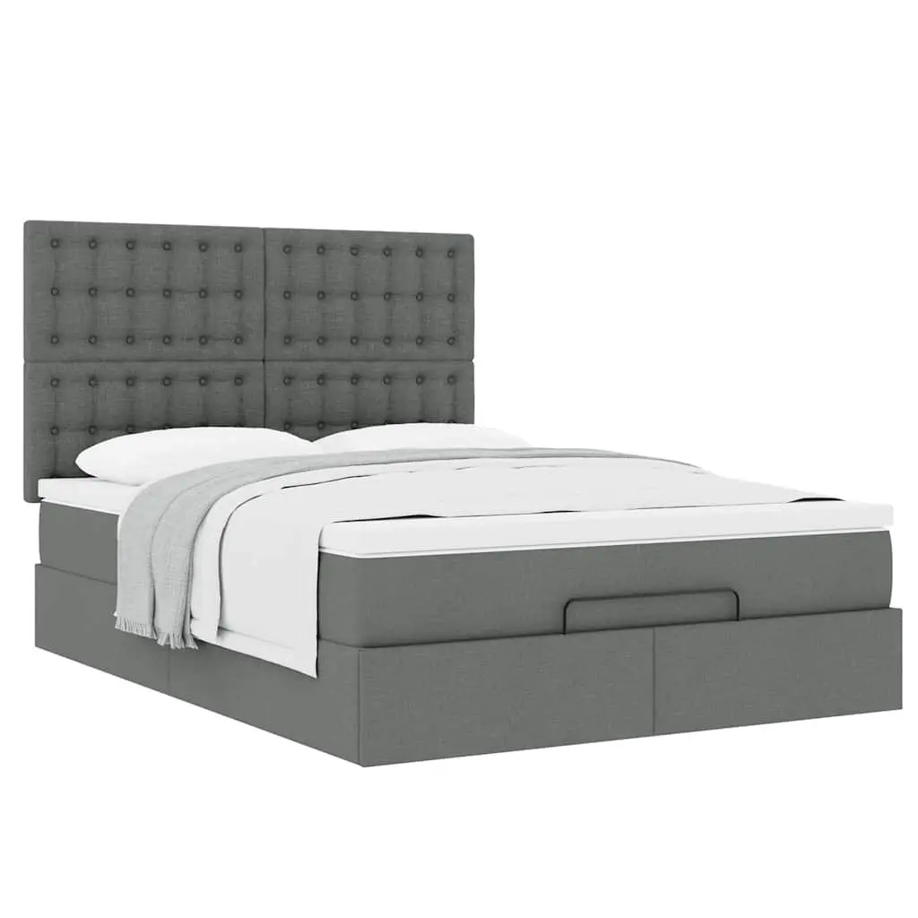Ottoman Bed Grey Fabric Queen Size with Mattress Storage Lift Hydraulic Frame