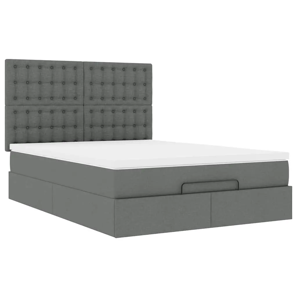 Ottoman Bed Grey Fabric Queen Size with Mattress Storage Lift Hydraulic Frame