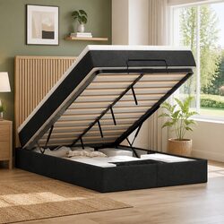 Black Fabric King Single Ottoman Bed with Mattress