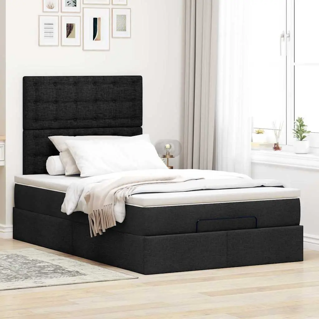 Black Fabric King Single Ottoman Bed with Mattress