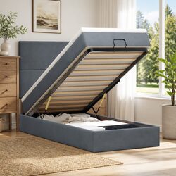 Premium Grey Velvet Ottoman Bed with Mattresses
