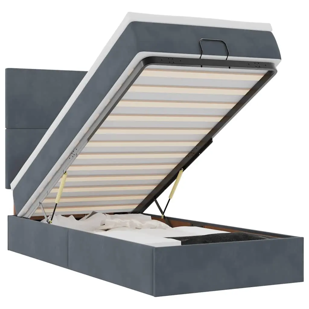 Grey Velvet Ottoman Bed with Mattresses