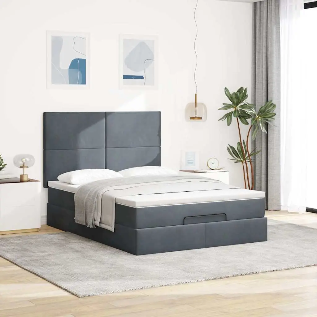 Grey Velvet Ottoman Bed with Mattresses