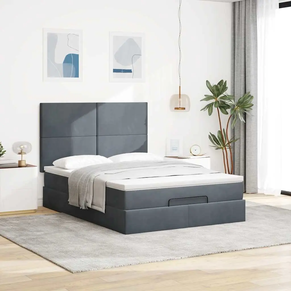Grey Velvet Queen Ottoman Bed with Pocket Spring Mattress