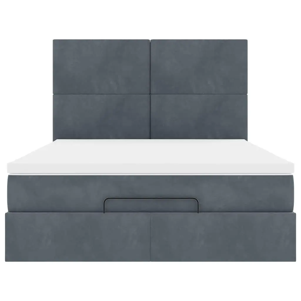 Grey Velvet Queen Ottoman Bed with Pocket Spring Mattress