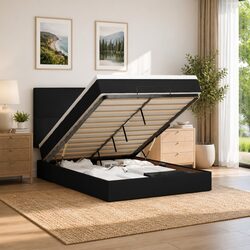 Queen Black Velvet Ottoman Bed with Pocket Spring Mattress