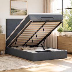 Elegant King Single Ottoman Bed with Grey Velvet Upholstery