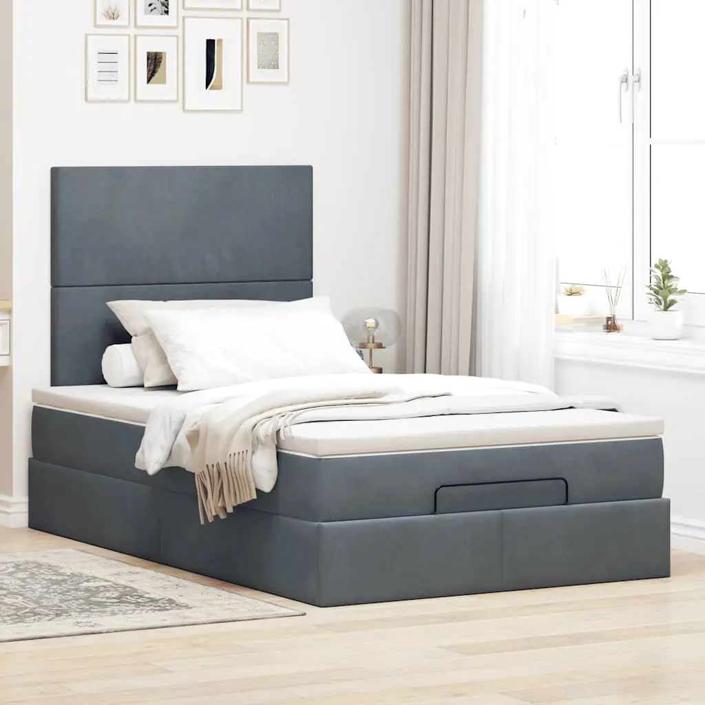 King Single Ottoman Bed with Grey Velvet Upholstery