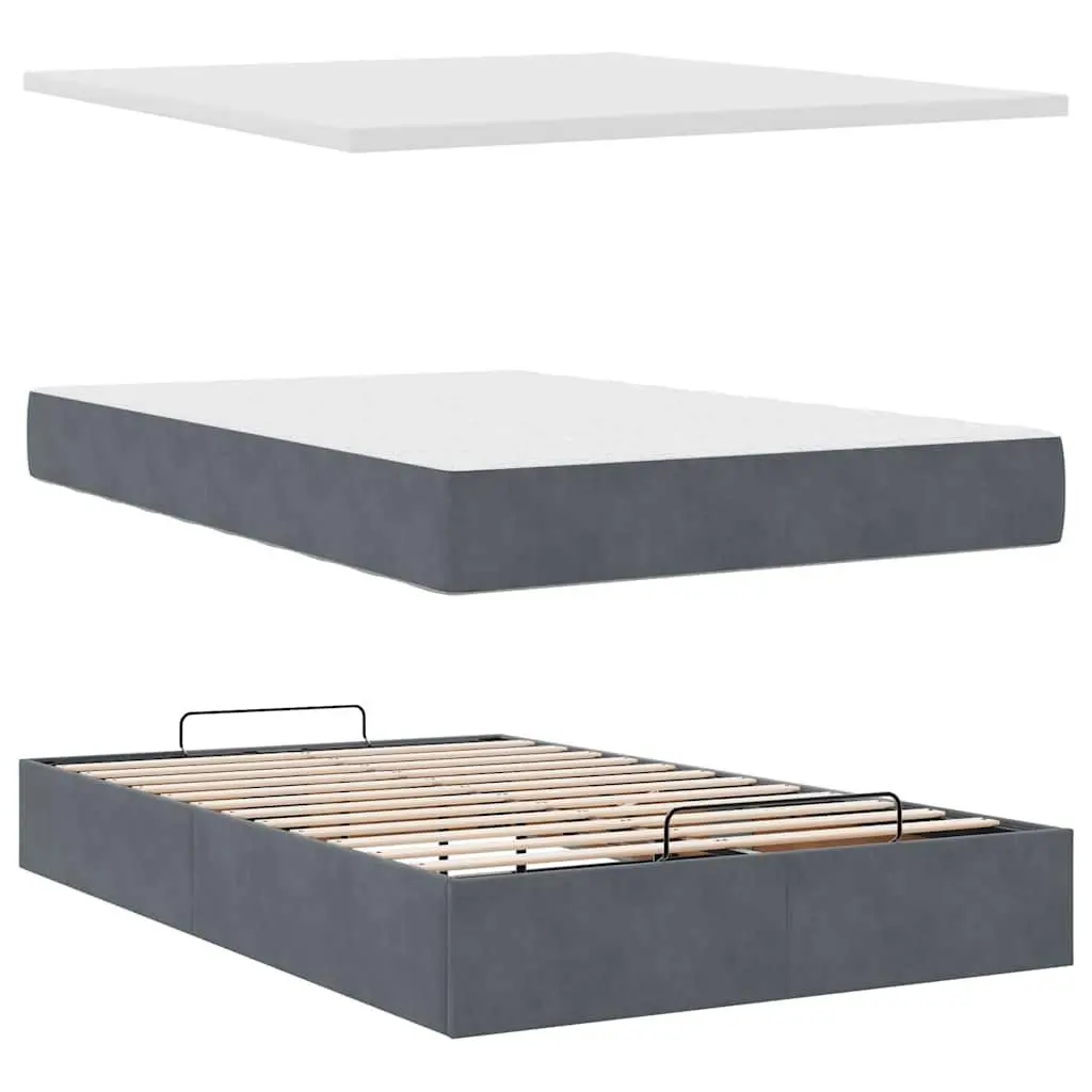 King Single Ottoman Bed with Grey Velvet Upholstery